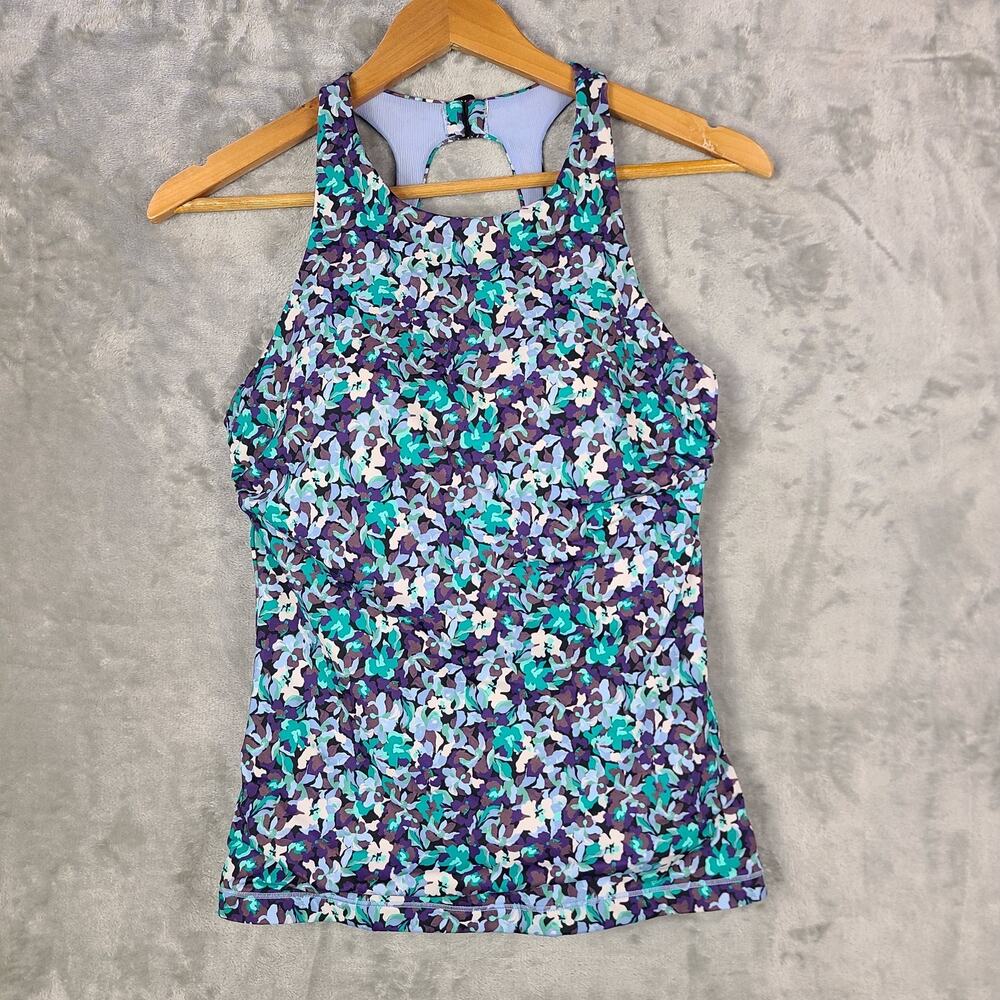 Athleta Maldives Tankini Top Elysian Floral Green Underwire Boho Size 36 B/C